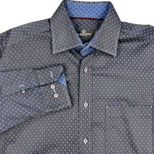 Bugatchi Uomo Long Sleeve Button Down Shirt Mens Sz Large Black Blue Dot Pattern